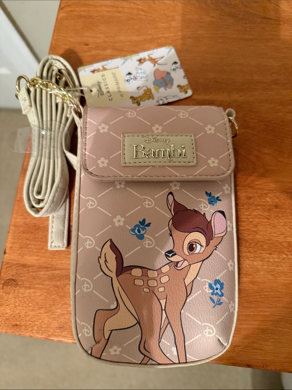 Disney Bambi Crossbody Phone Bag - Pink Beige with Gold Accent